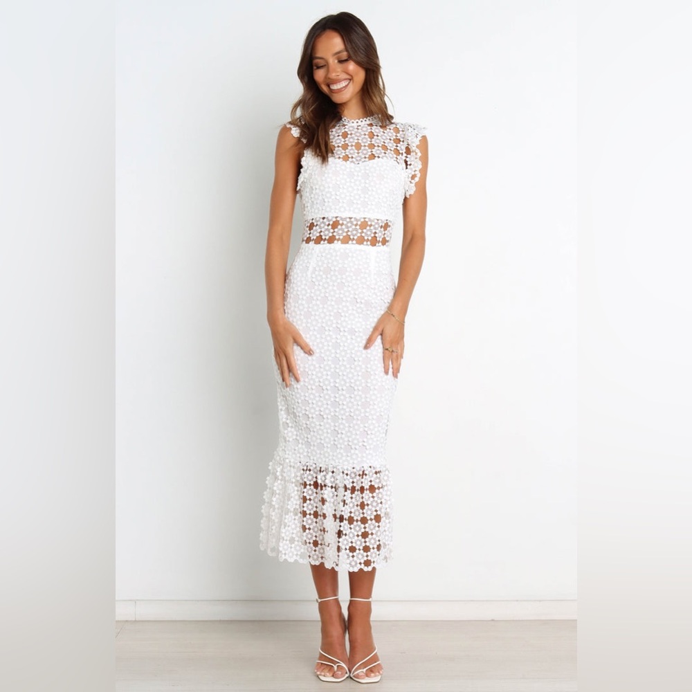 Petal & Pup Women’s Lauren White Lace Bridal Midi Dress Size 12